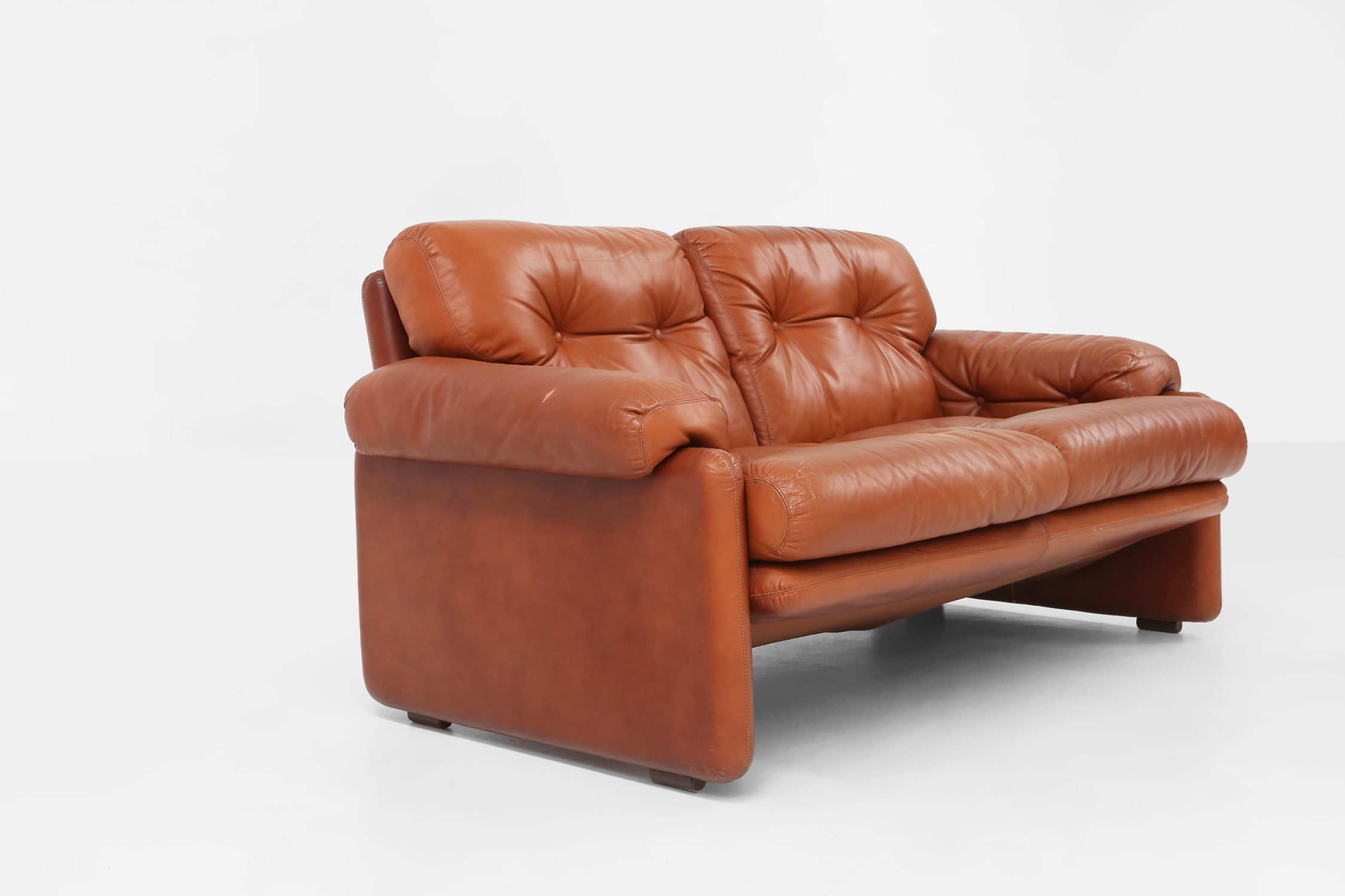 Brown leather 2-seater sofa Coronado by Tobia Scarpa for B&B Italia, Italy ca. 1960thumbnail